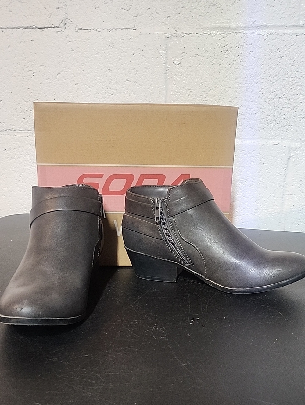 Soda Dark Gray Faux Leather Ankle Booties with Side Zipper